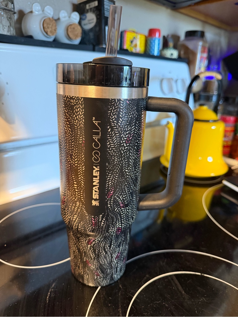 Stanley Black Travel Tumbler with Subtle Pink Accent